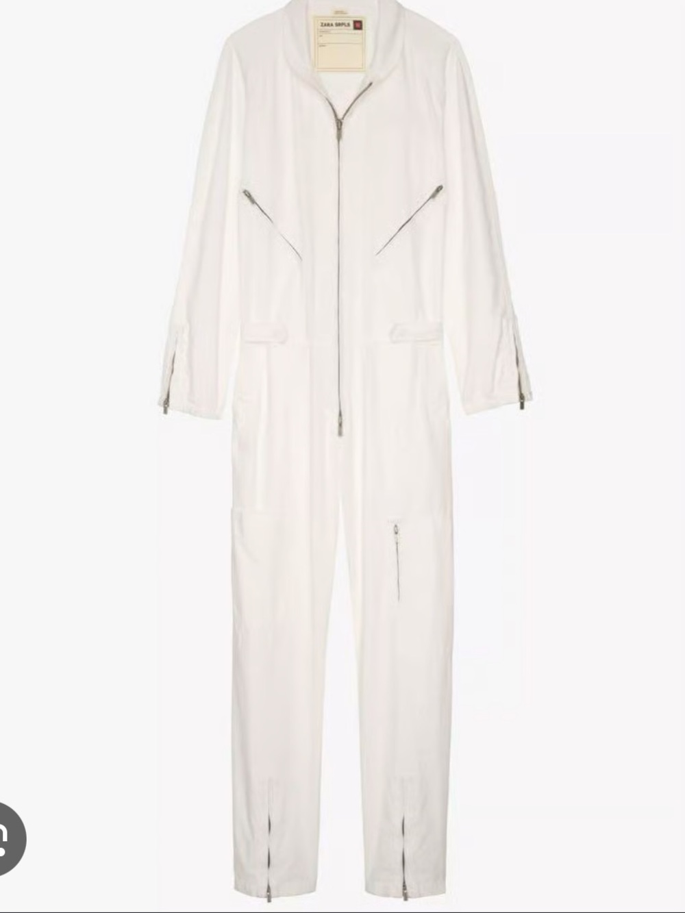 Zara SRPLS Utility Jumpsuit White Zip Front Sz S/M
